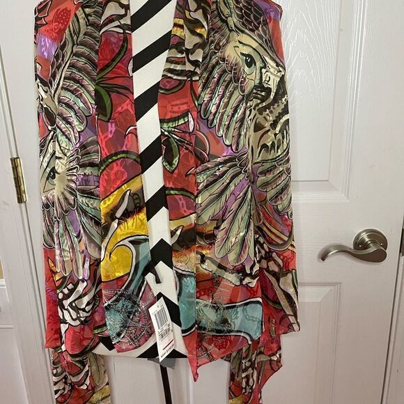 NWT Christian Audigier 100%silk multi color extra large scarf - Picture 7 of 13